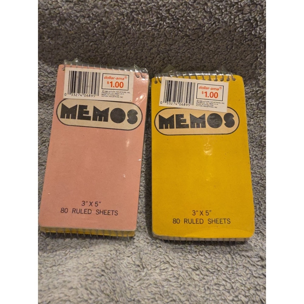 Vintage MEMOS Note Pads New Old‎ Stock Pink Green Yellow 6 Pads 3" X 5" Rare